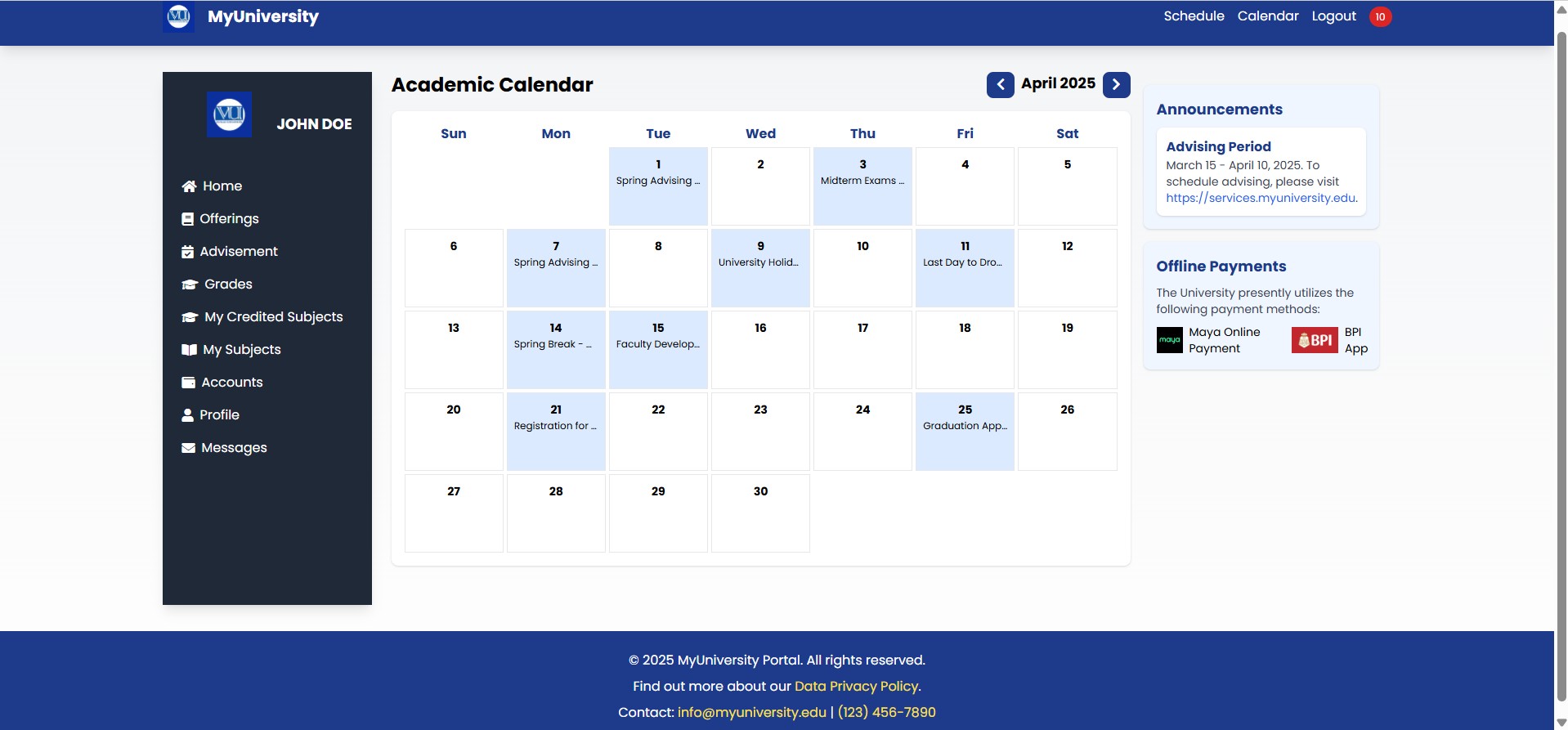 University Web Portal